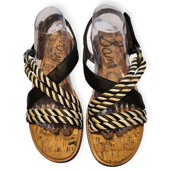 SAM EDELMAN LEATHER AND CORD PLATFORM SALDALS SZ 9.5 - Picture 1 of 9